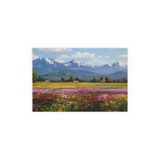 Impressionist Mountain Landscape with Flowers - Silk Paper Print