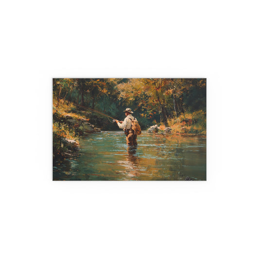 Vintage Fly Fisherman River Scene - Silk Paper Print