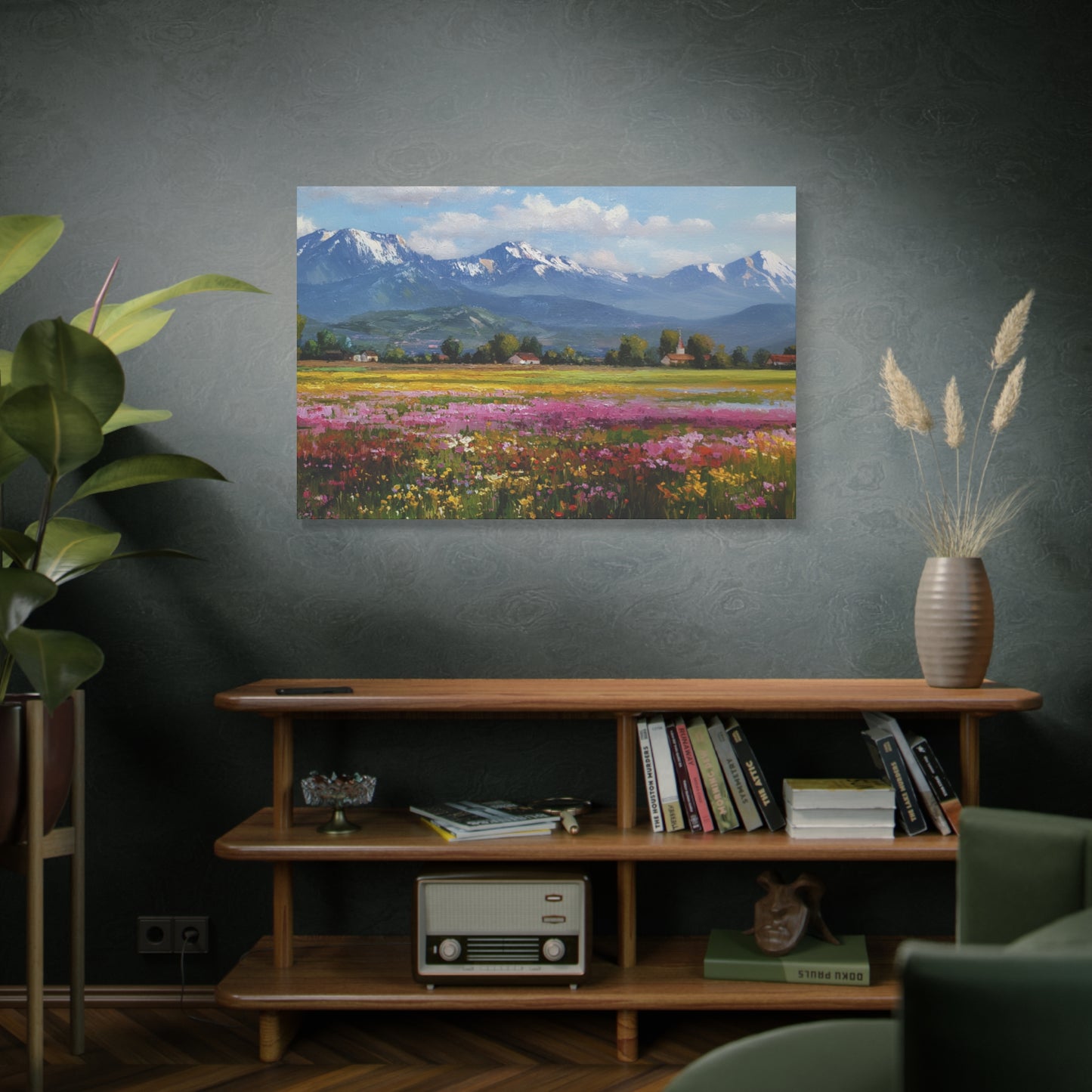 Canvas Print - Impressionist Mountain Landscape with Flowers