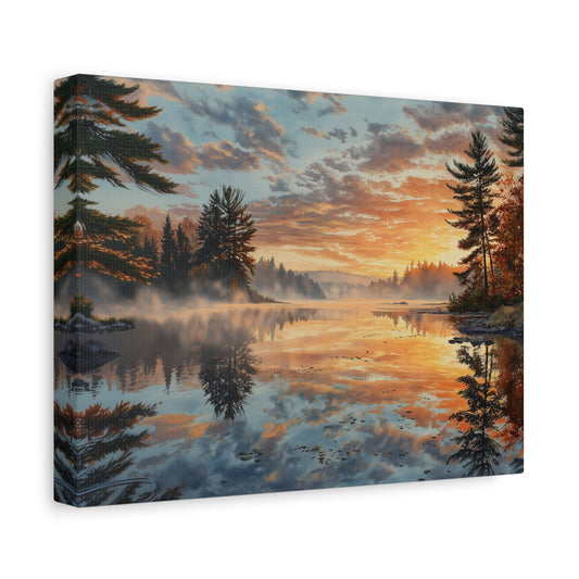 Autumn Lakeside Sunrise Canvas — Matte Stretched Wall Art