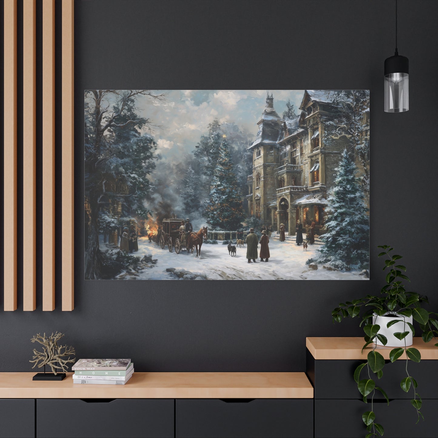 Victorian Winter Street Canvas - Stretched Matte Holiday Wall Art