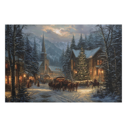 Christmas Village Winter Scene - Silk Paper Print