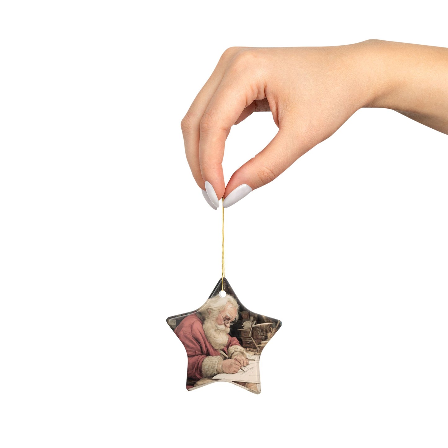 Santa Getting Ready for Christmas - Vintage Illustration Ceramic Christmas Ornament