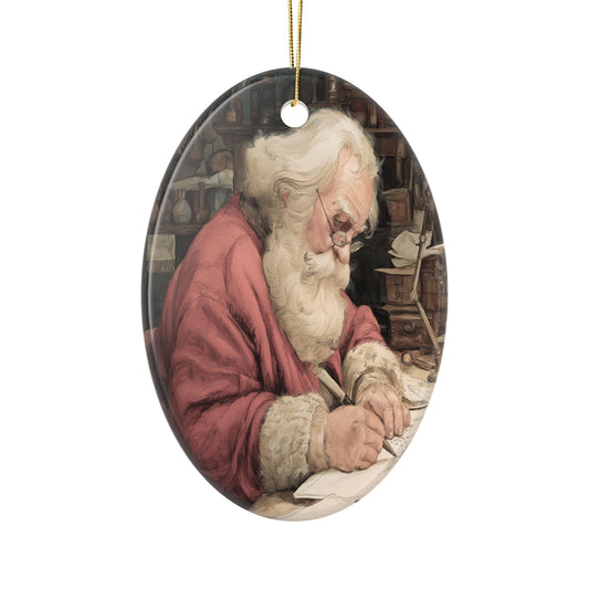 Santa Getting Ready for Christmas - Vintage Illustration Ceramic Christmas Ornament