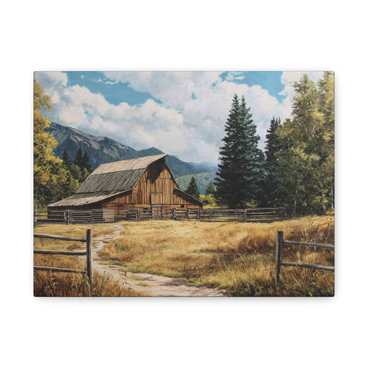 Rustic Barn Canvas Wall Art — Country Landscape Matte Stretched Print
