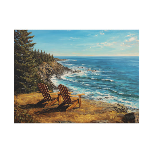 Coastal Cliffs Canvas Wall Art — Adirondack Chairs Overlooking Ocean Seascape