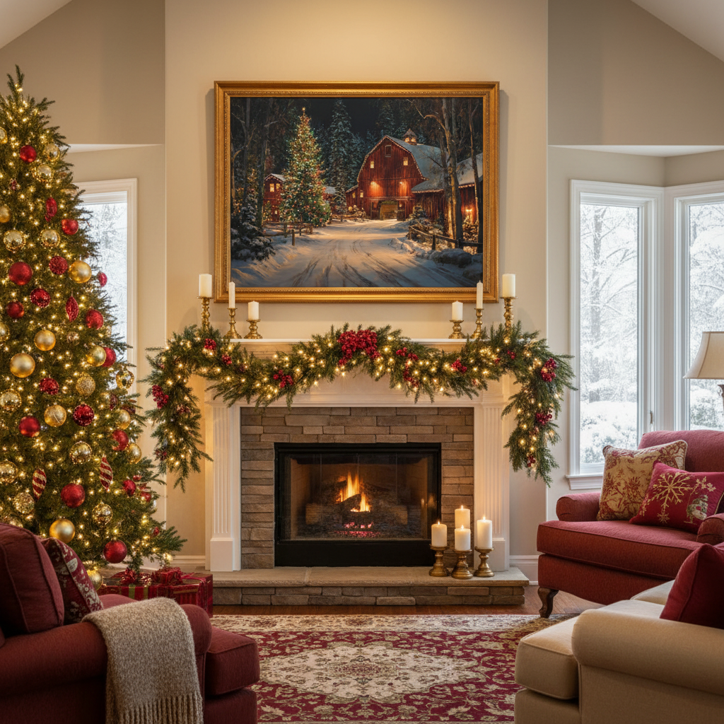 Christmas Barn Scene Canvas Print - Rustic Holiday Wall Art Decor ...