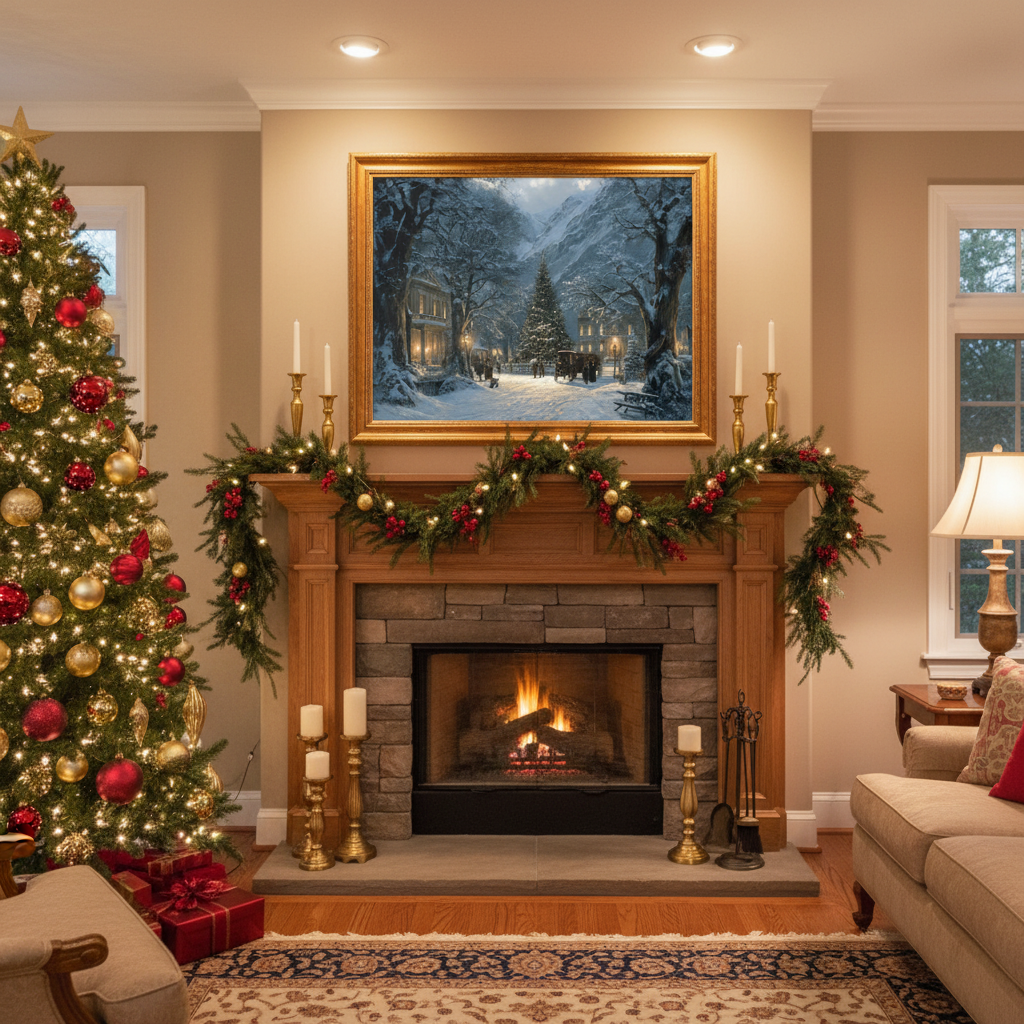 Snowy Village Fireplace Mockup