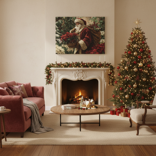 Santa with Poinsettias Living Room Mockup