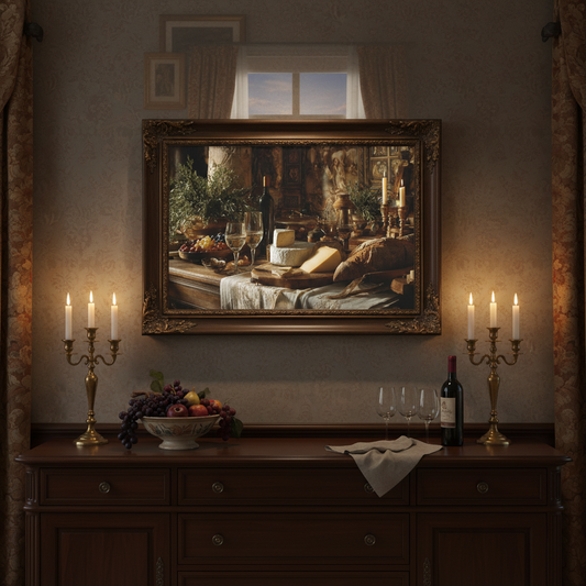 Vintage Still Life Feast in Dining Room