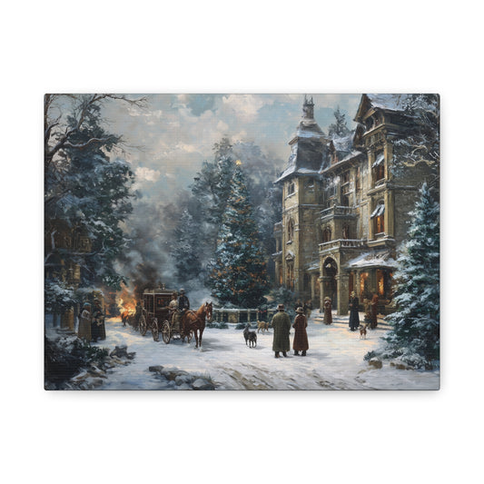 Victorian Winter Street Canvas - Stretched Matte Holiday Wall Art