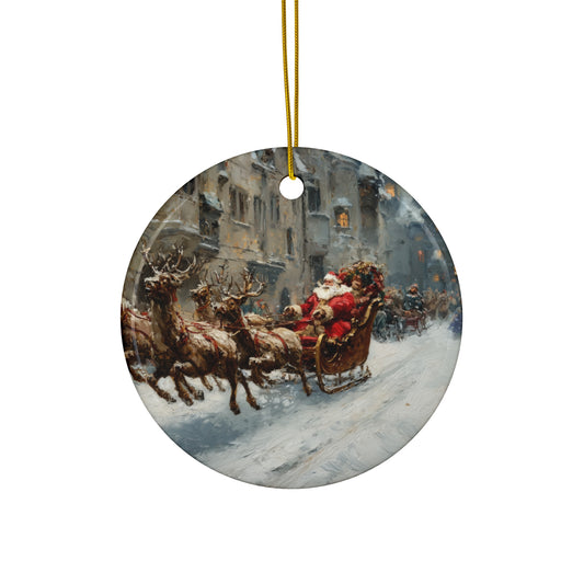 Star Ceramic Ornament — Vintage Santa Sleigh Christmas Decoration