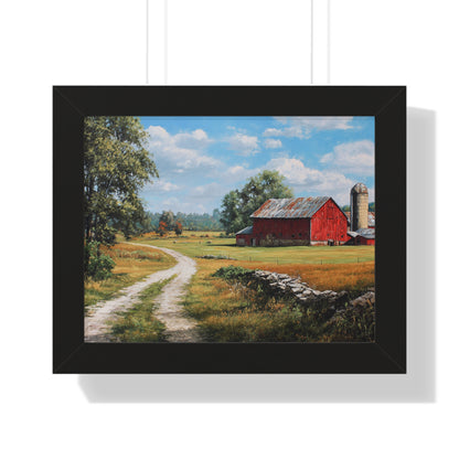 Rustic Red Barn Landscape - Framed Print