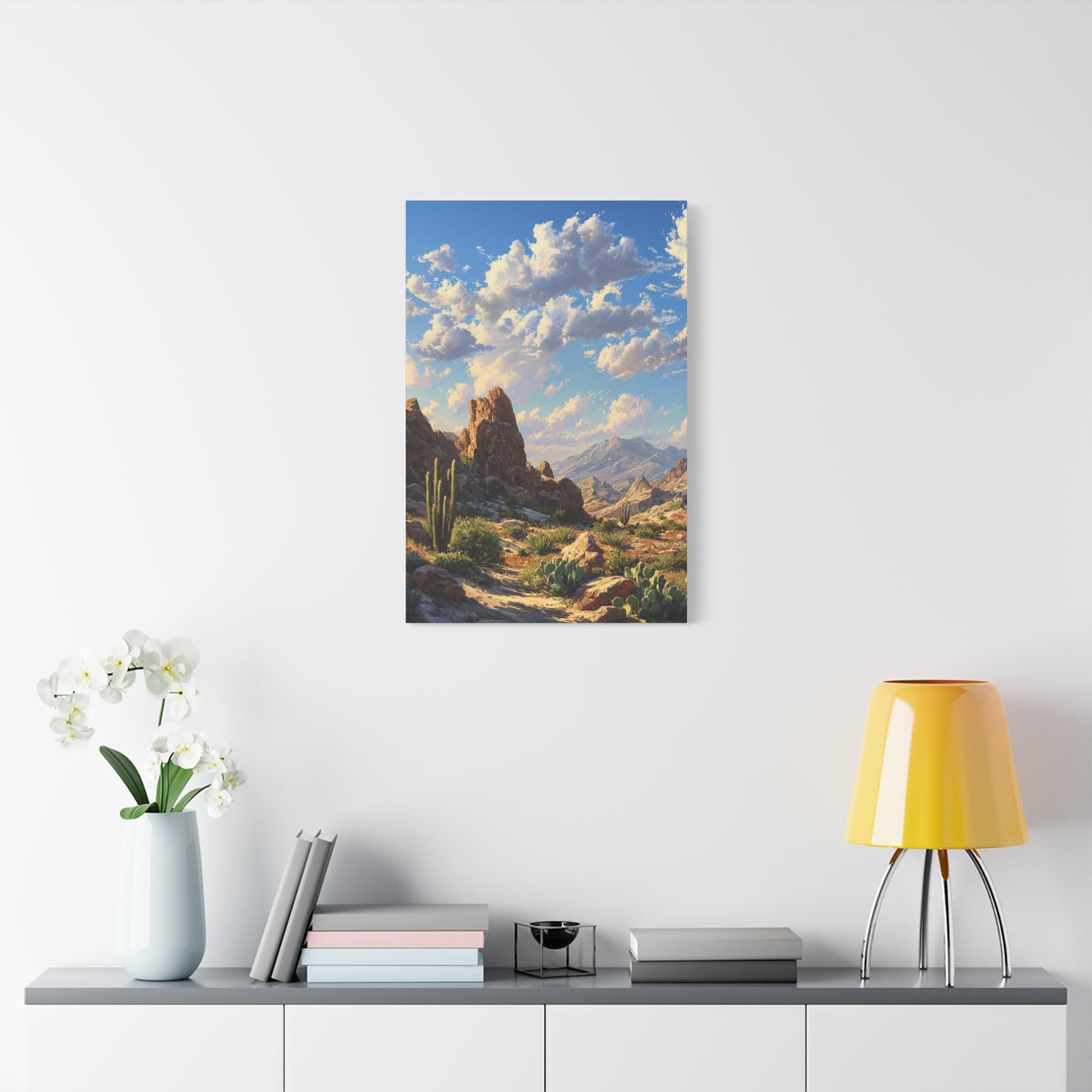 Desert Sunrise Landscape Vertical Canvas Print — Serene Southwest Wall Art