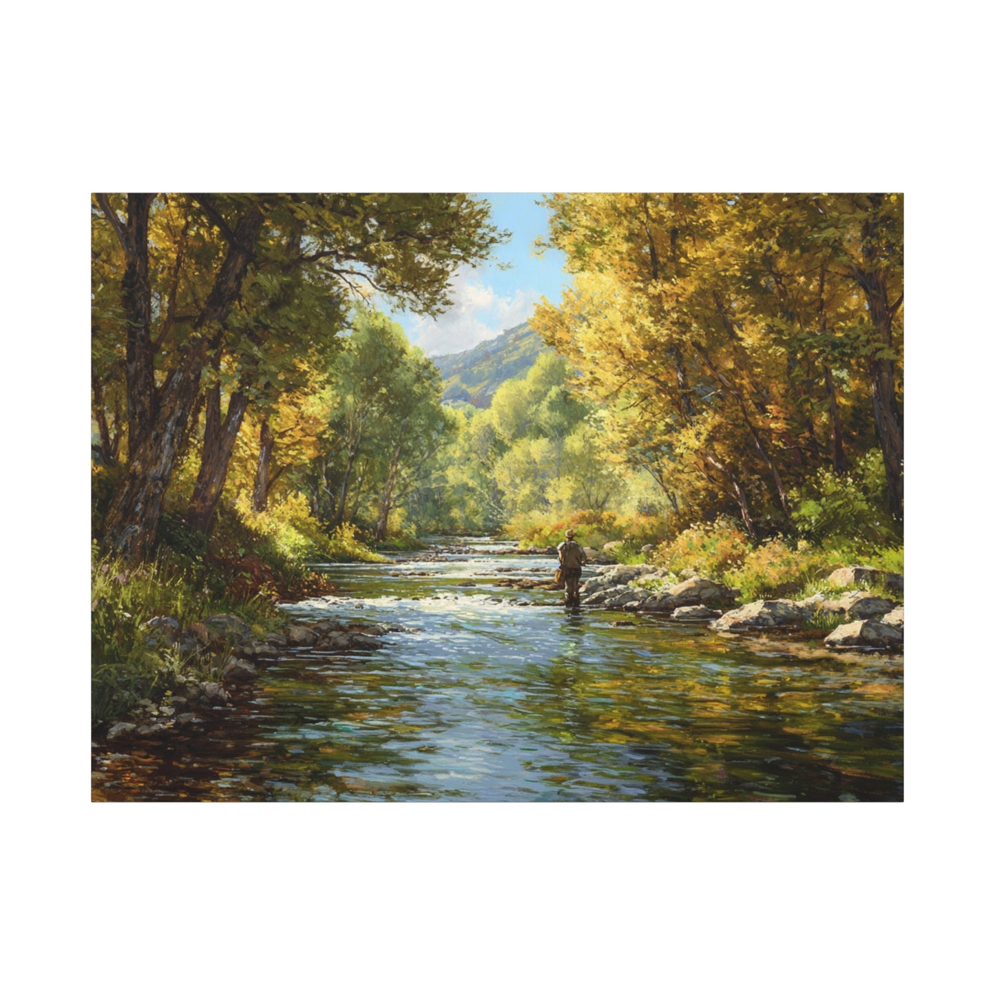 Autumn River Fly Fishing Matte Stretched Canvas