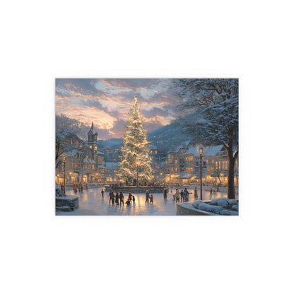 Christmas Village on Skates Silk Print — Illuminated Holiday Tree Winter Scene