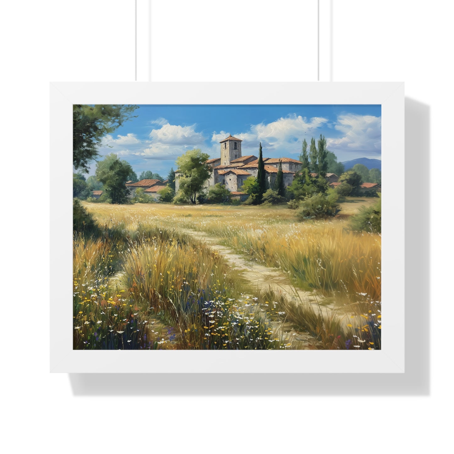 Rustic Countryside Landscape Wall Art - Framed Print for Farmhouse & Living Room