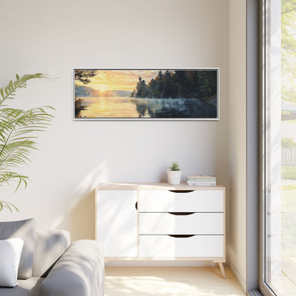 Sunrise Lake Framed Canvas Print — Forest Reflection Wall Art