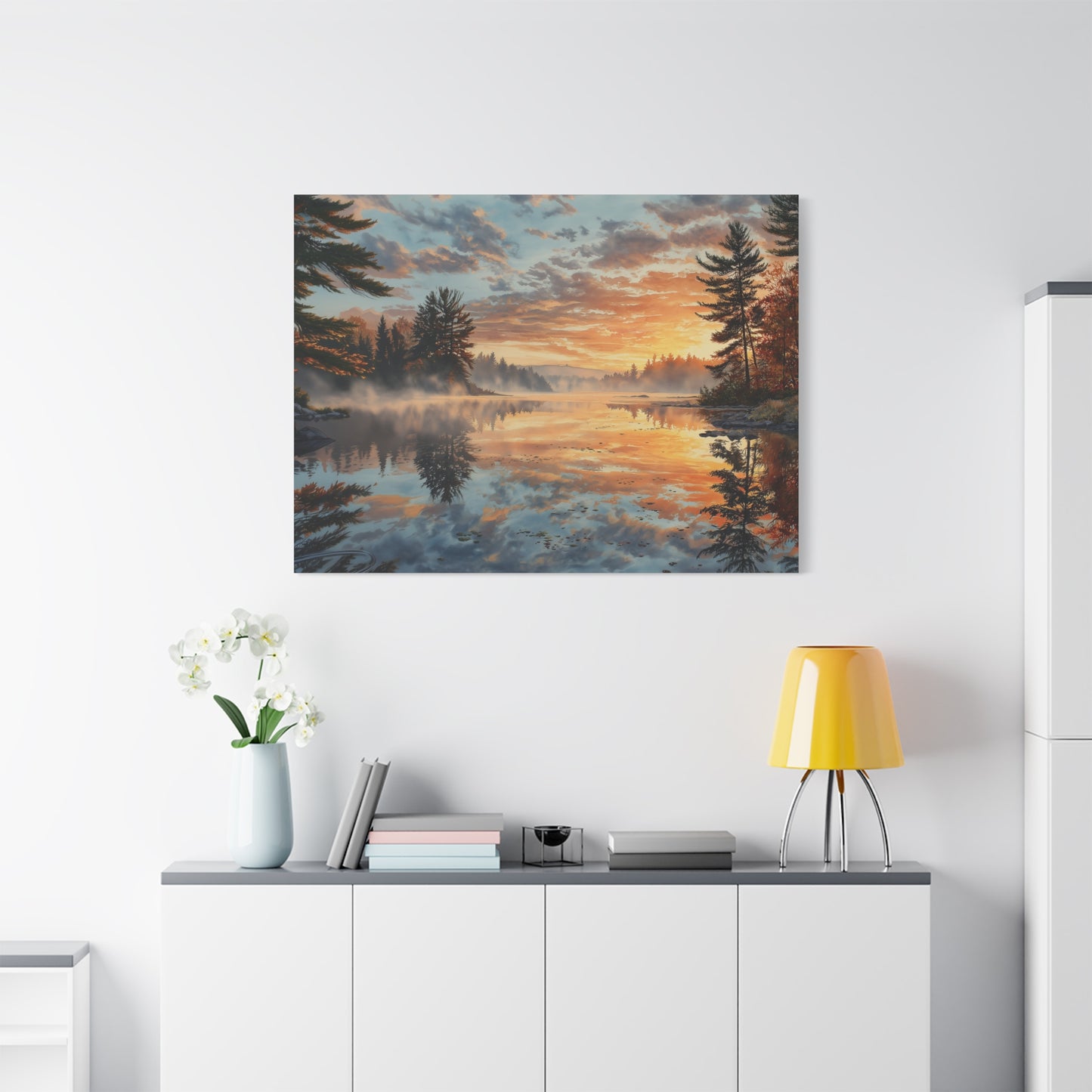 Autumn Lakeside Sunrise Canvas — Matte Stretched Wall Art