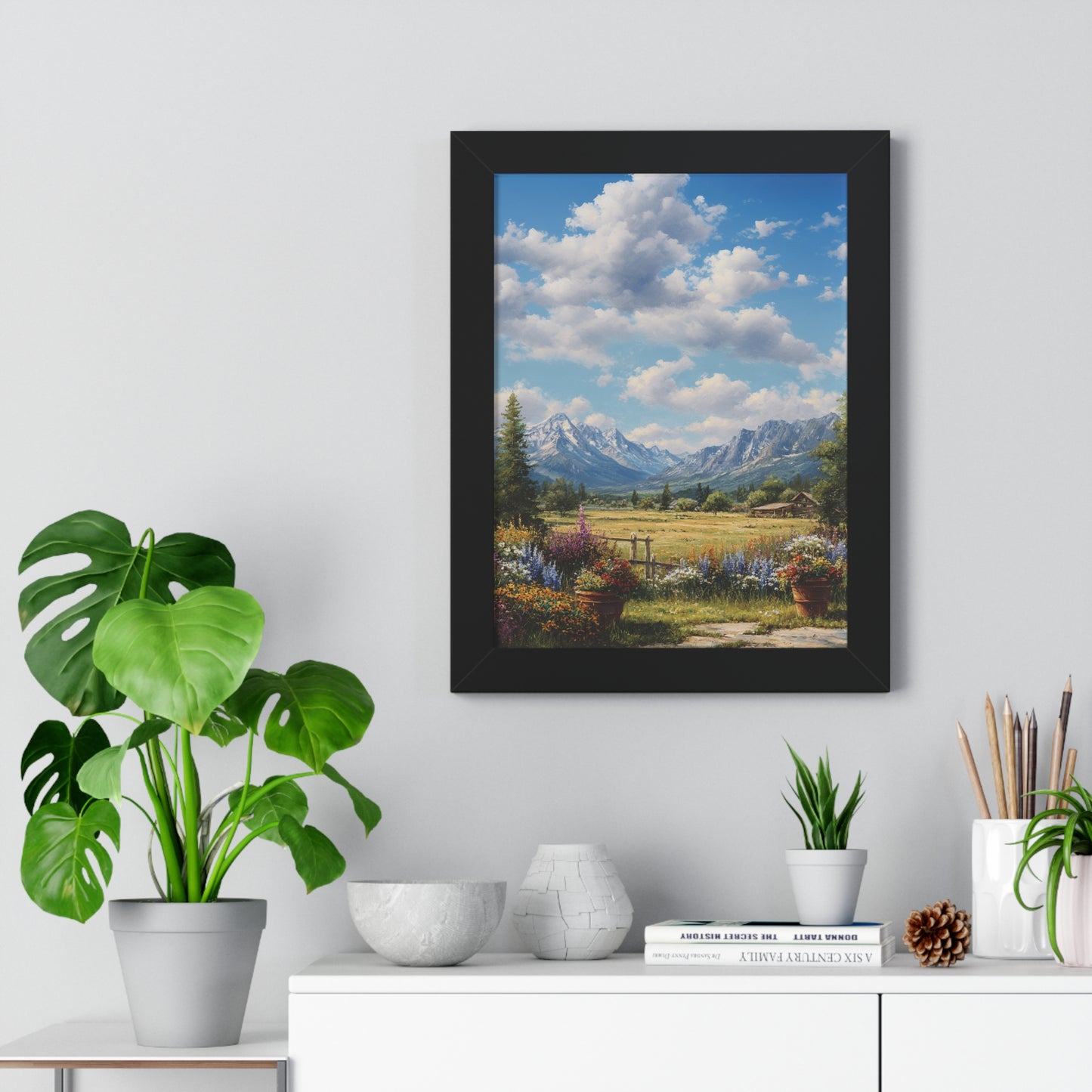 Mountain Meadow Landscape Vertical Print — Framed Wall Art