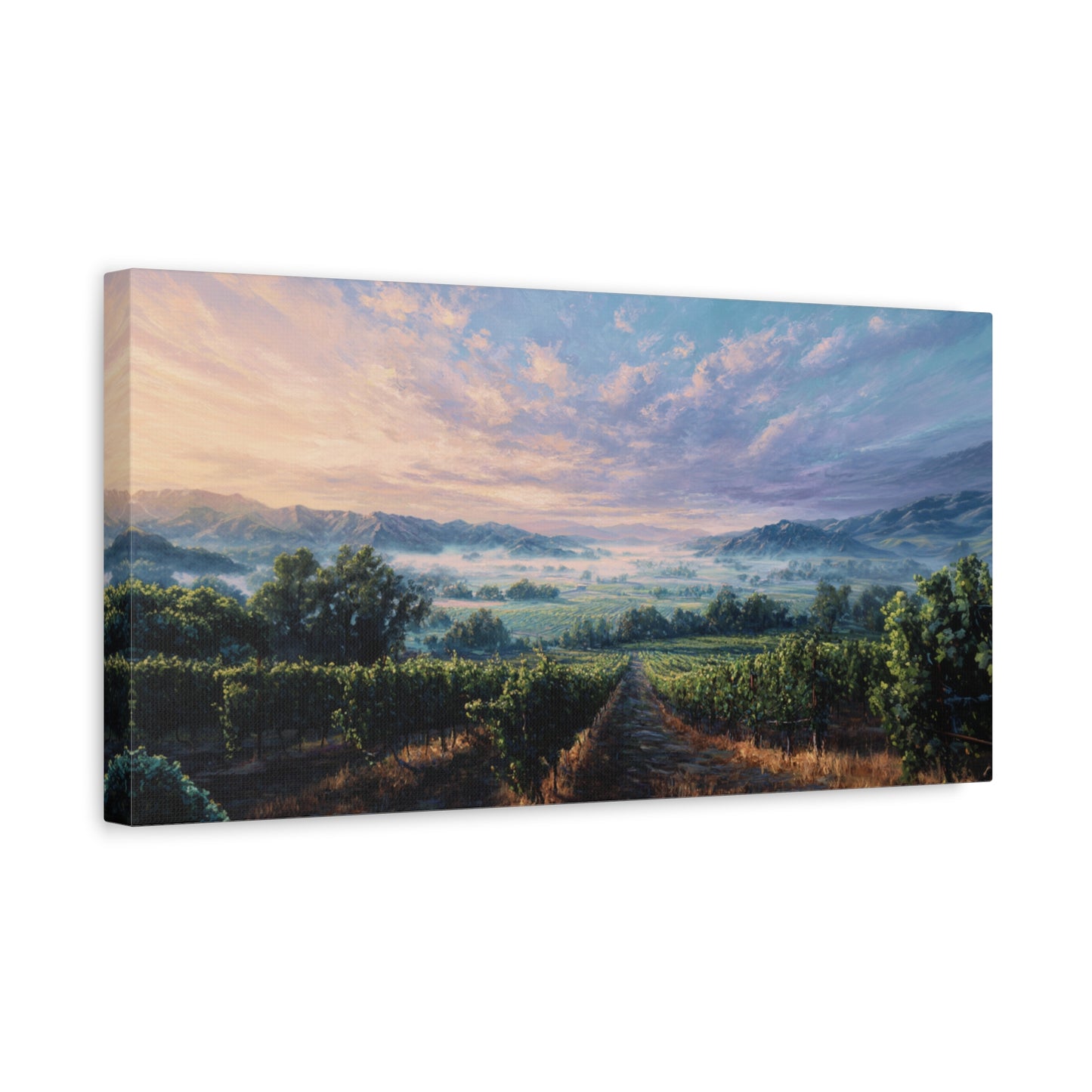 Sunrise Vineyard Matte Canvas Print — Stretched Panoramic Wall Art
