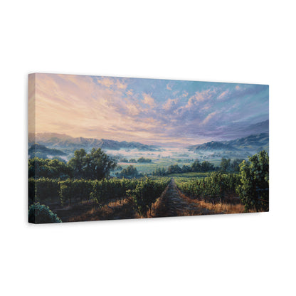Sunrise Vineyard Matte Canvas Print — Stretched Panoramic Wall Art