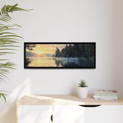 Sunrise Lake Framed Canvas Print — Forest Reflection Wall Art