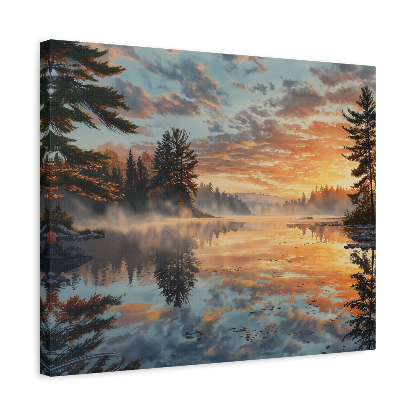 Autumn Lakeside Sunrise Canvas — Matte Stretched Wall Art