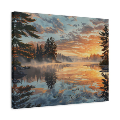 Autumn Lakeside Sunrise Canvas — Matte Stretched Wall Art