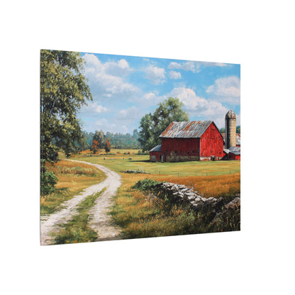 Country Farmhouse Canvas Wall Art — Red Barn Road Landscape Matte Stretched Print