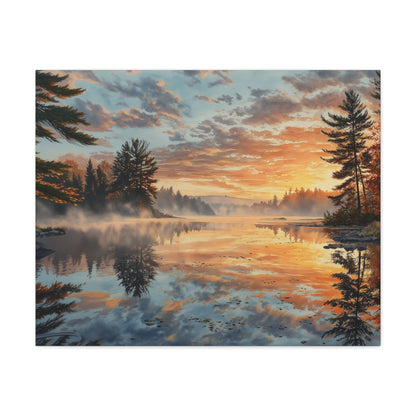 Autumn Lakeside Sunrise Canvas — Matte Stretched Wall Art
