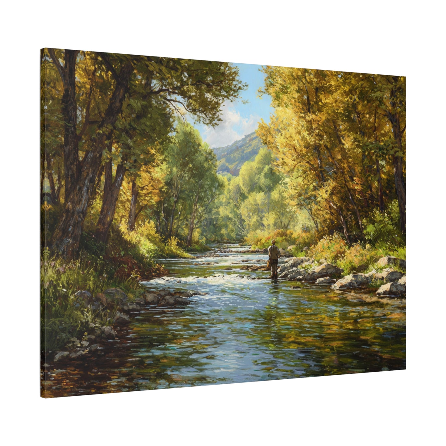 Autumn River Fly Fishing Matte Stretched Canvas
