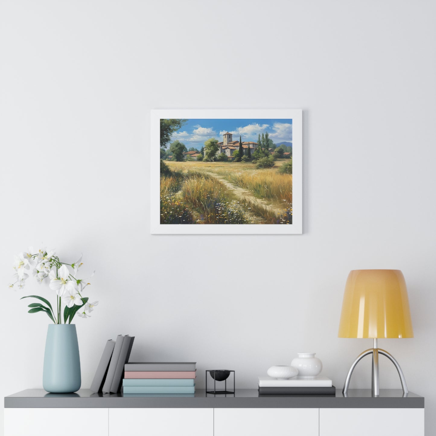 Rustic Countryside Landscape Wall Art - Framed Print for Farmhouse & Living Room