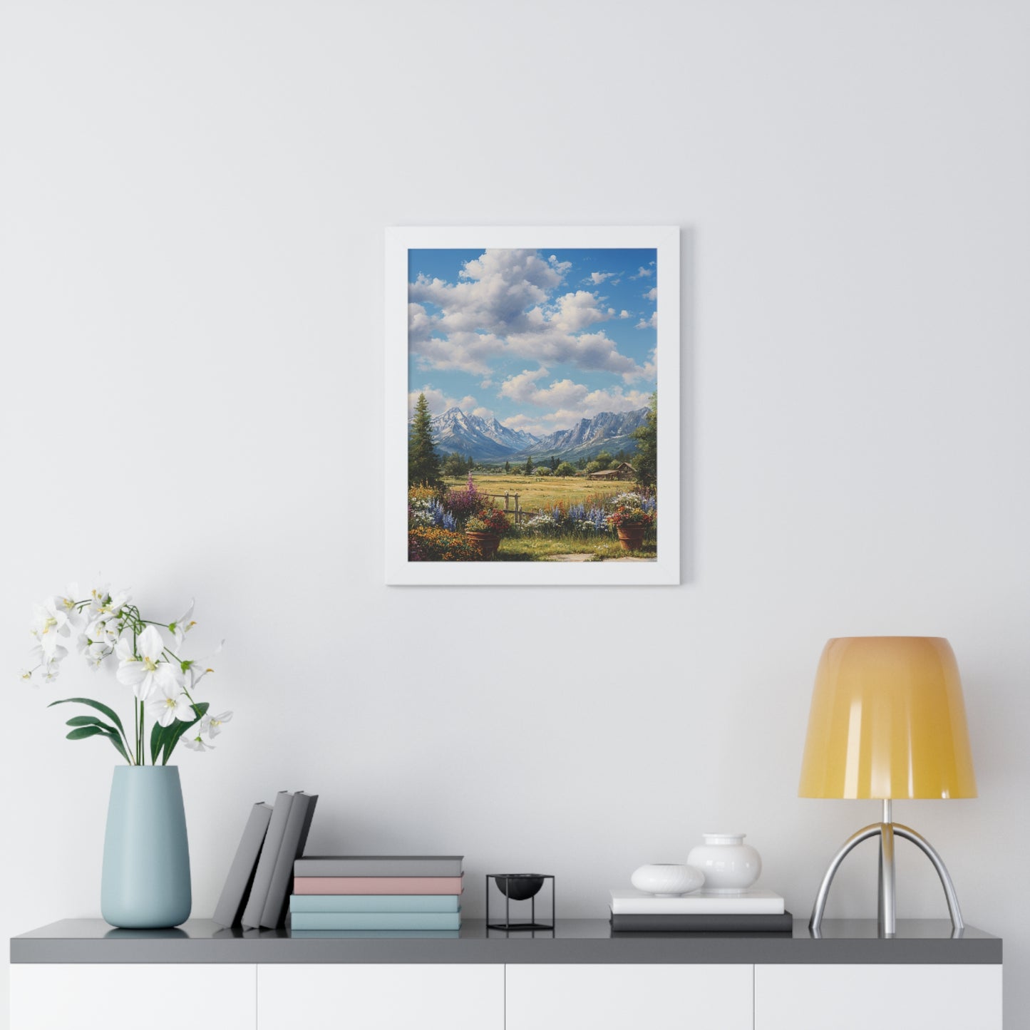 Mountain Meadow Landscape Vertical Print — Framed Wall Art