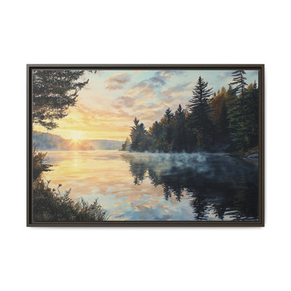 Sunrise Lake Framed Canvas Print — Forest Reflection Wall Art