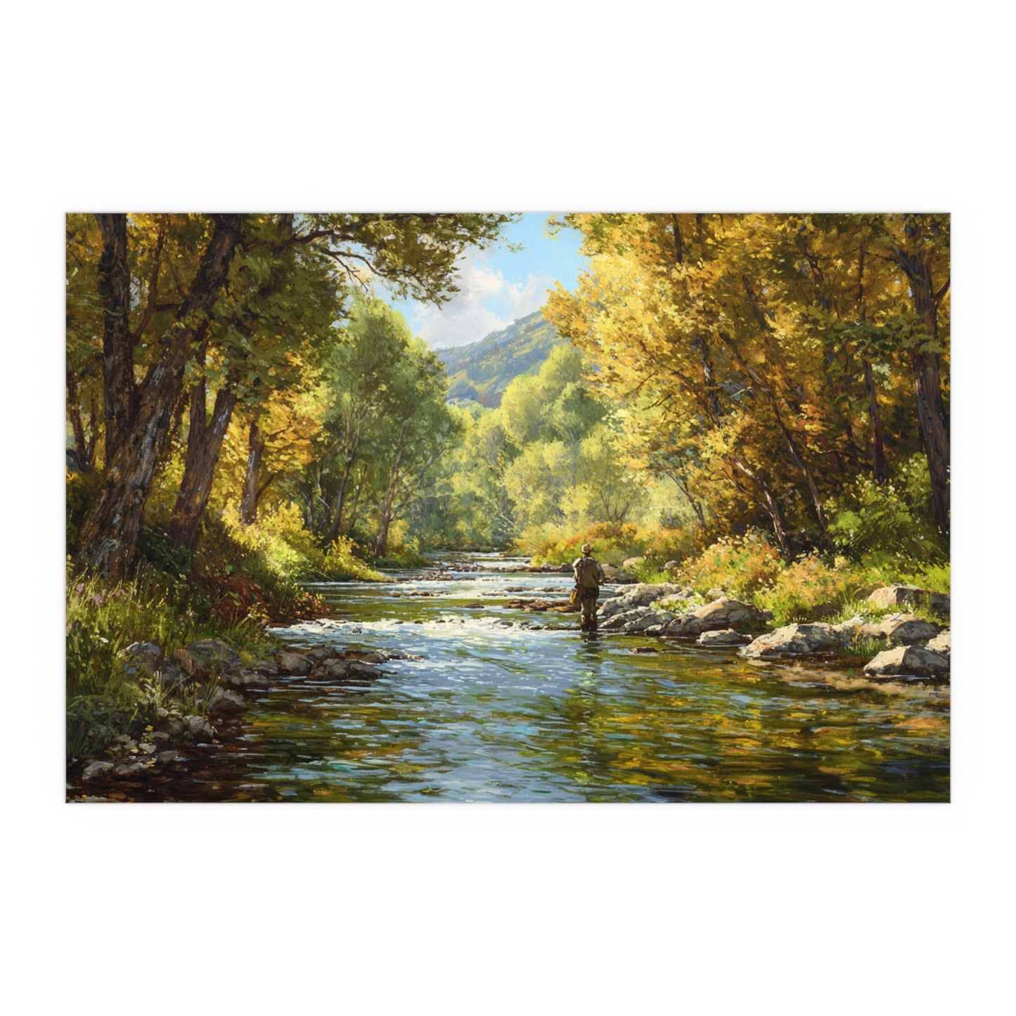 Autumn River Fly Fishing - Silk Paper Print