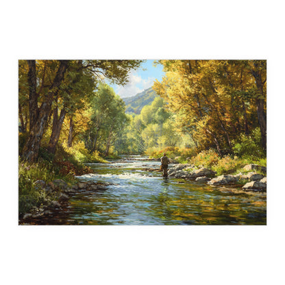 Autumn River Fly Fishing - Silk Paper Print