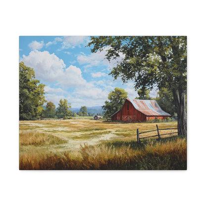 Rustic Red Barn Landscape Canvas Print — Stretched Matte Wall Art