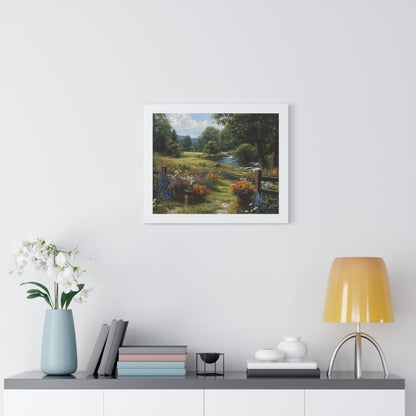 Serene Country Meadow Landscape Print - Framed Print