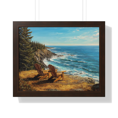 Coastal Clifftop Adirondack Chairs Framed Print — Beach Landscape Wall Art