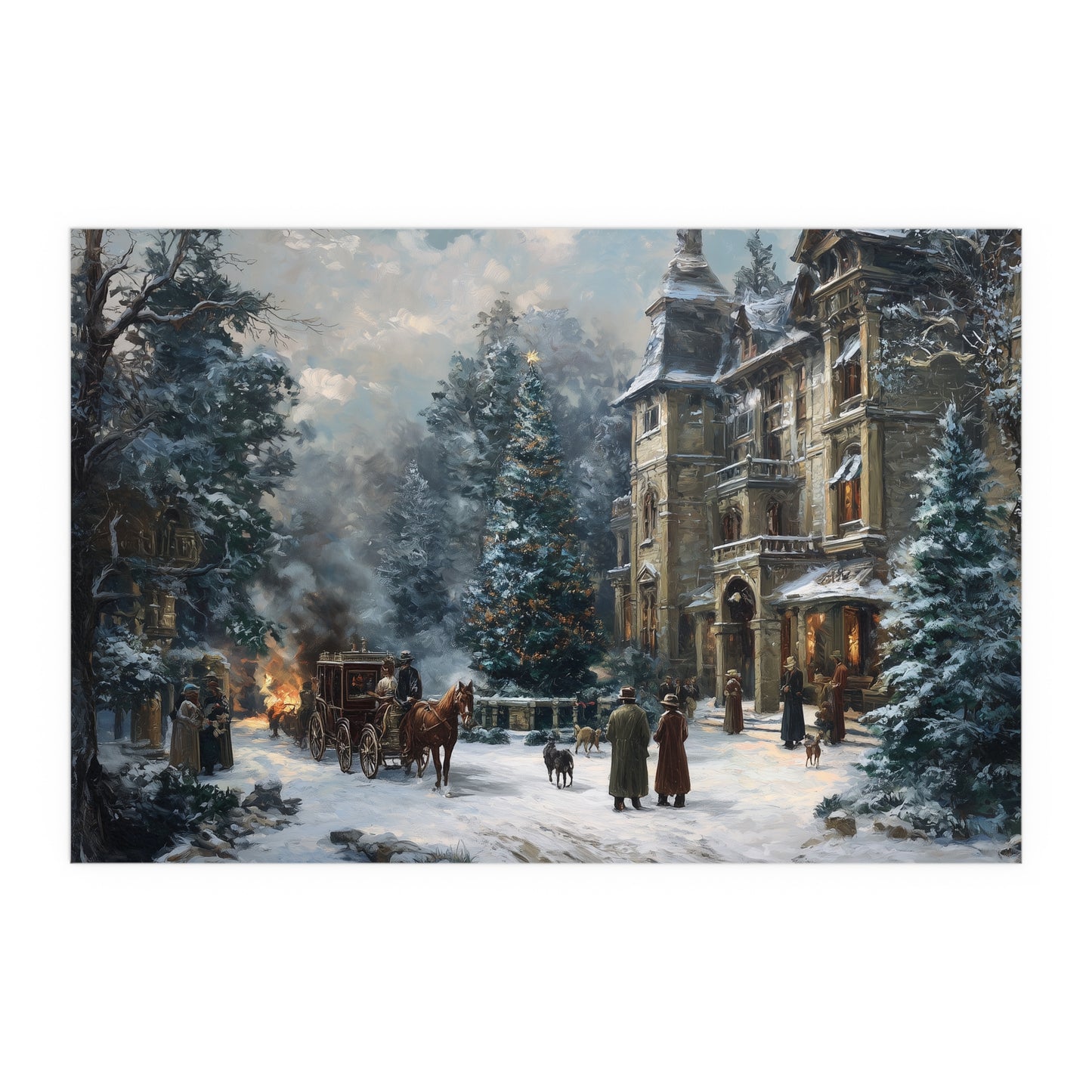 Victorian Winter Street Silk Paper Print — Indoor & Outdoor Decorative Print