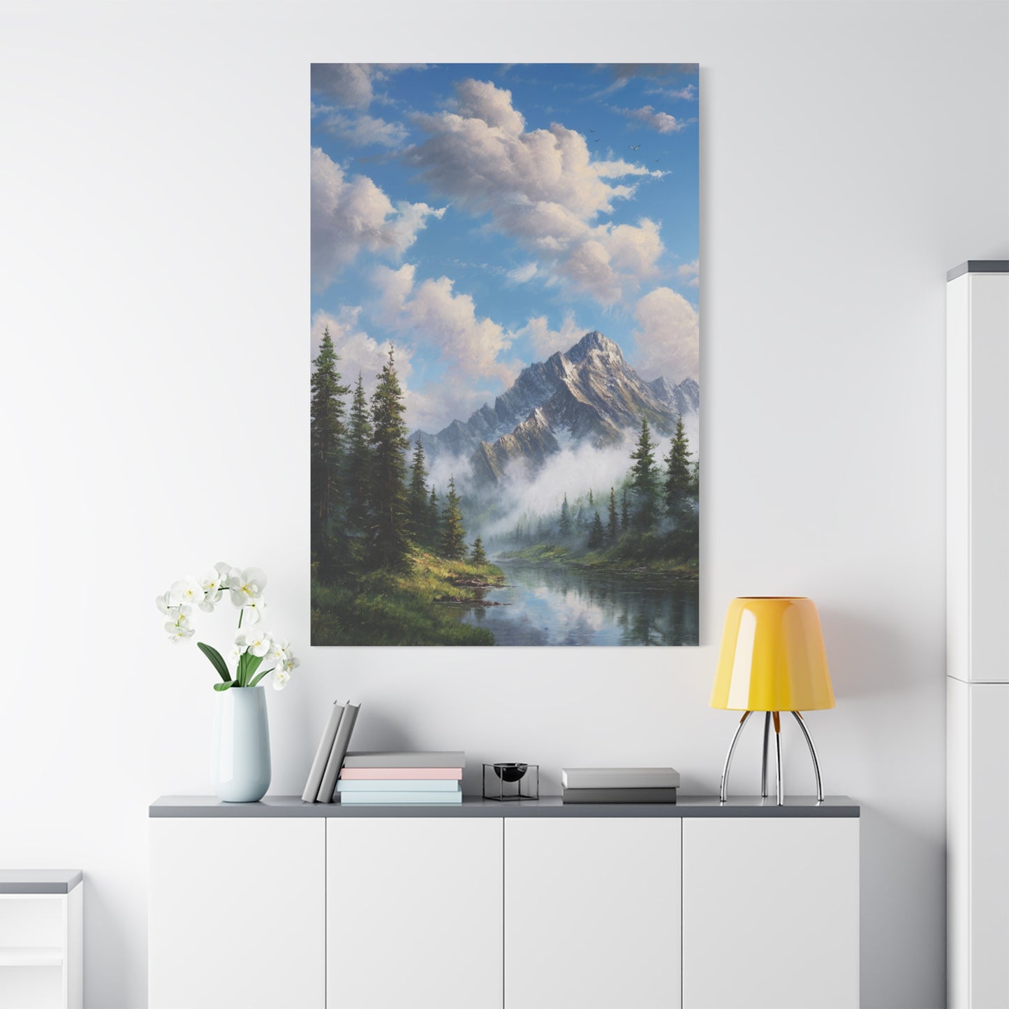 Mountain Lake Canvas Print — Serene Alpine Landscape Wall Art