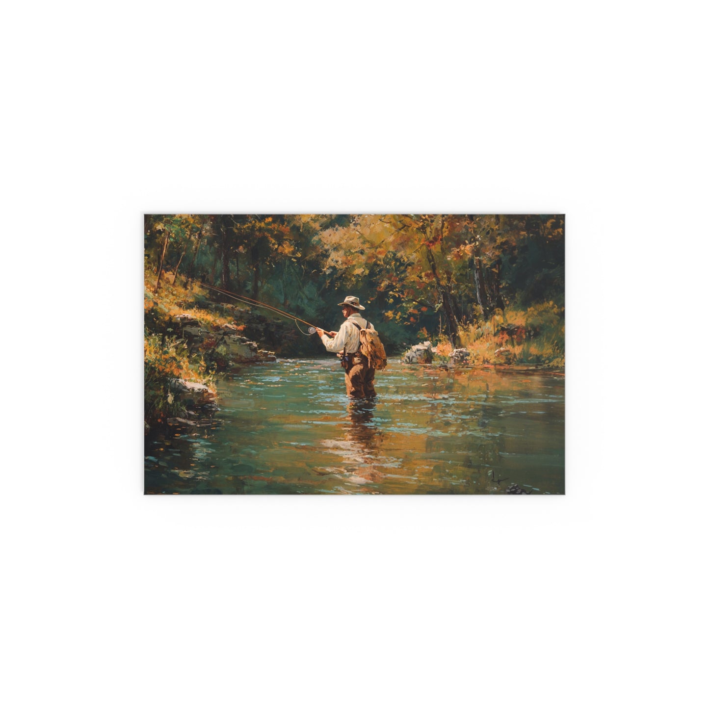 Vintage Fly Fisherman River Scene - Silk Paper Print