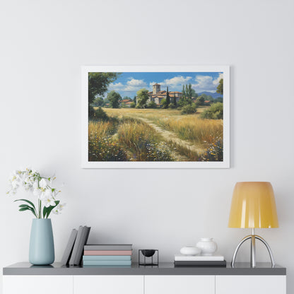 Rustic Countryside Landscape Wall Art - Framed Print for Farmhouse & Living Room