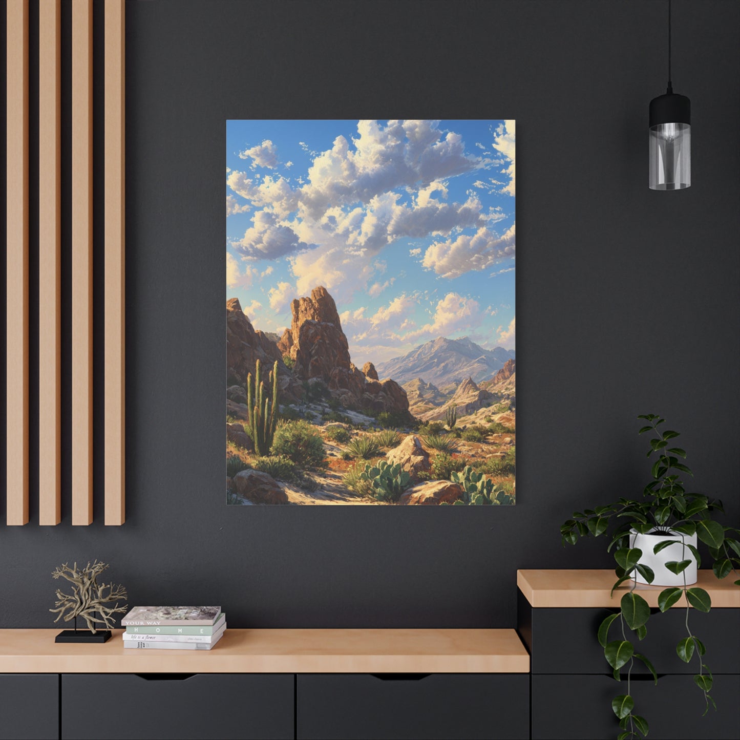 Desert Sunrise Landscape Vertical Canvas Print — Serene Southwest Wall Art