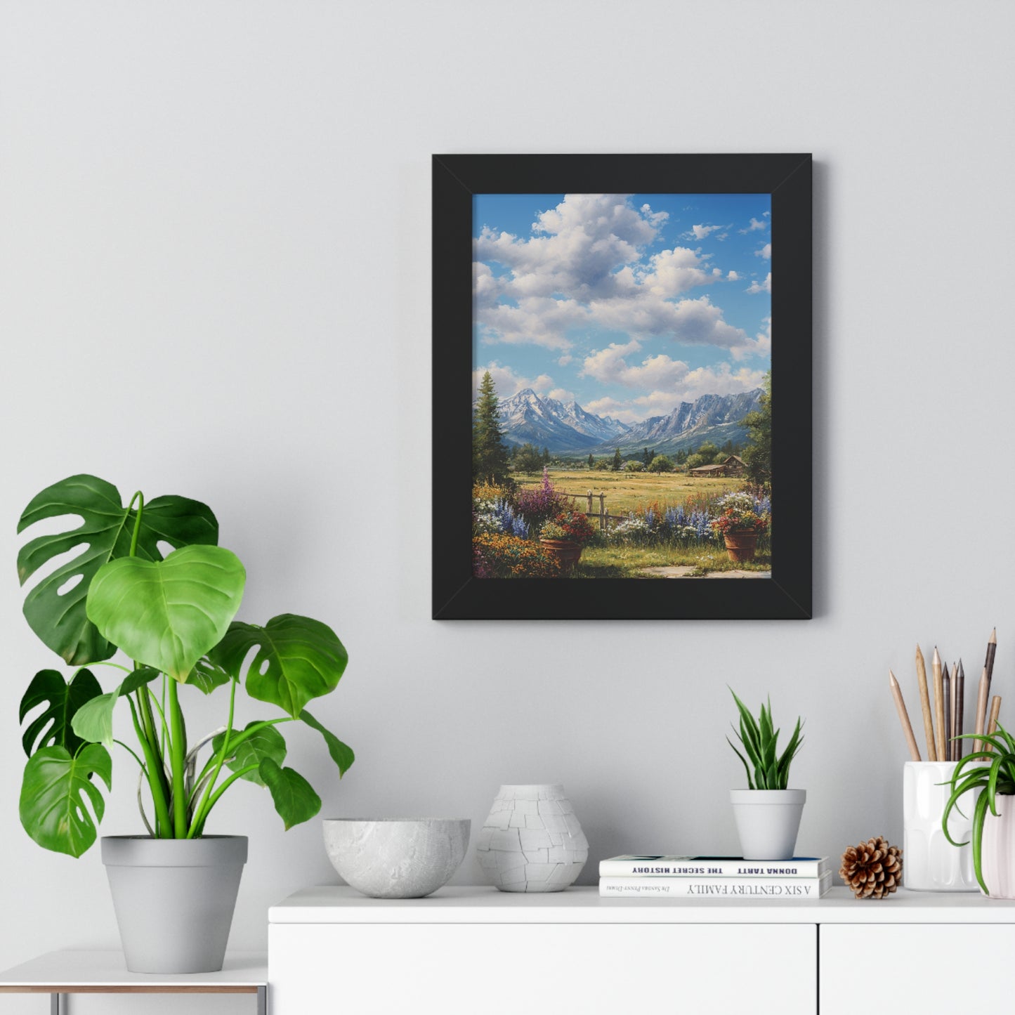 Mountain Meadow Landscape Vertical Print — Framed Wall Art
