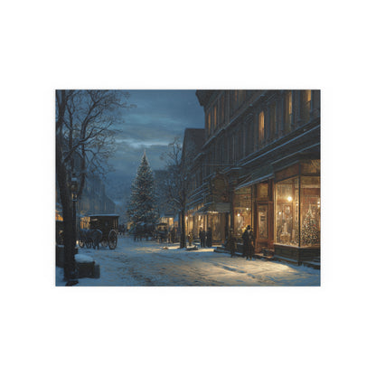 Victorian Christmas Street Silk Paper Print — Snowy Night Holiday Print