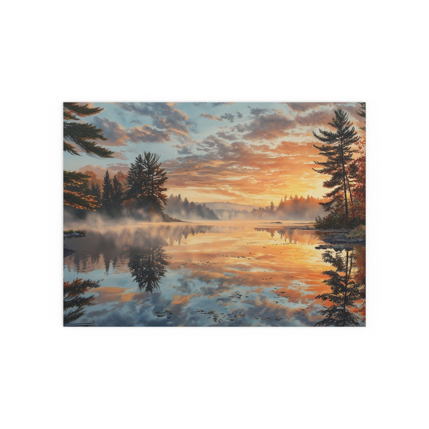 Autumn Lakeside Sunrise - Silk Paper Print