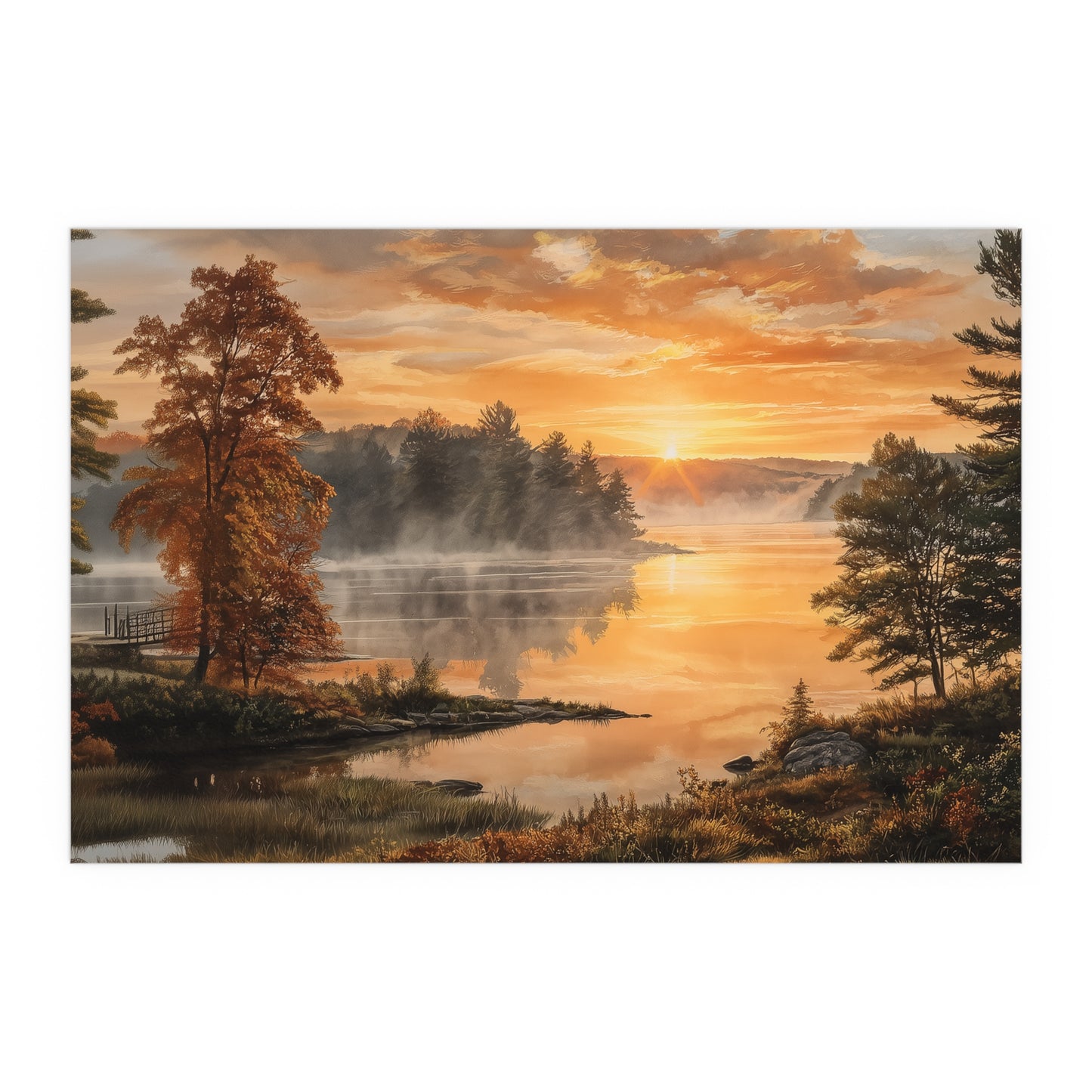 Autumn Sunrise Lake - Silk Paper Print