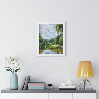 Serene Mountain Lake Landscape Wall Art -Framed Vertical Print